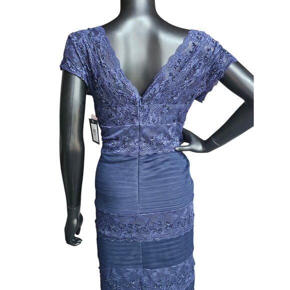 Navy Lace Tiered V-Neck Cap Sleeve Cocktail Dress - NWT - Marina - Picture 11 of 11